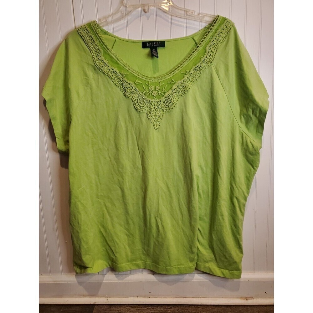 Lauren Ralph Lauren women's 3XL green short sleeve T-shirt crocheted lace